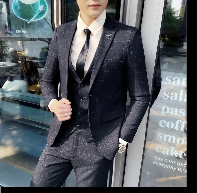 2023 Men's British Fashion Three-piece Set Slim Fit Suit Vest Trousers Ensemble Handsome Trendy All-in-one Banquet Blaze 31 Sab909d1ac7fc4265bab599e59cd310e5P
