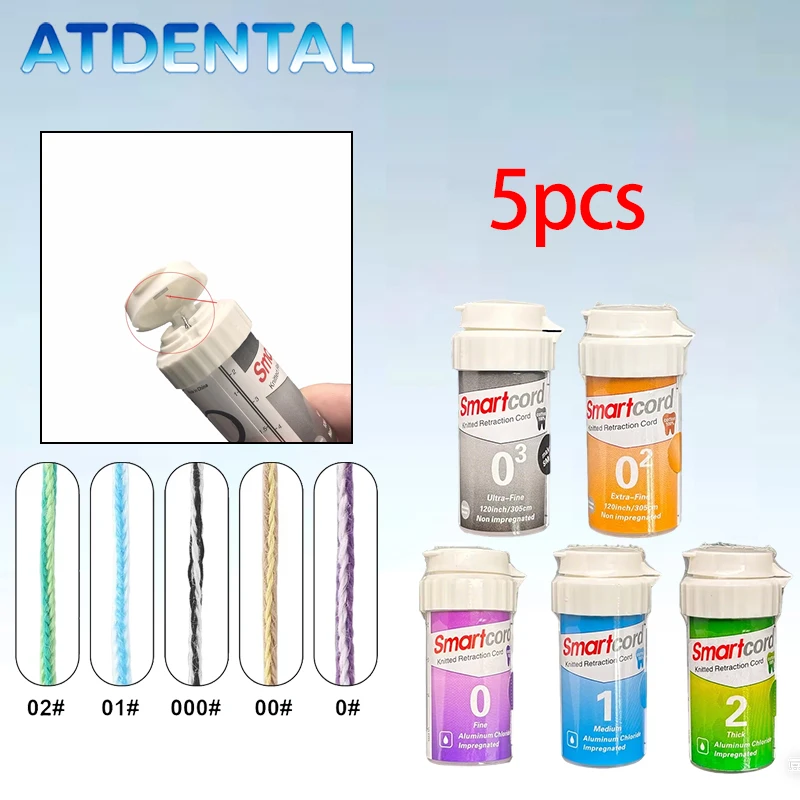 

Dental Retraction Cord 5 Sizes 000 00 0 1 2, Disposable Gingival Knitted Cotton Thread for Crown Prep Dentist Supply