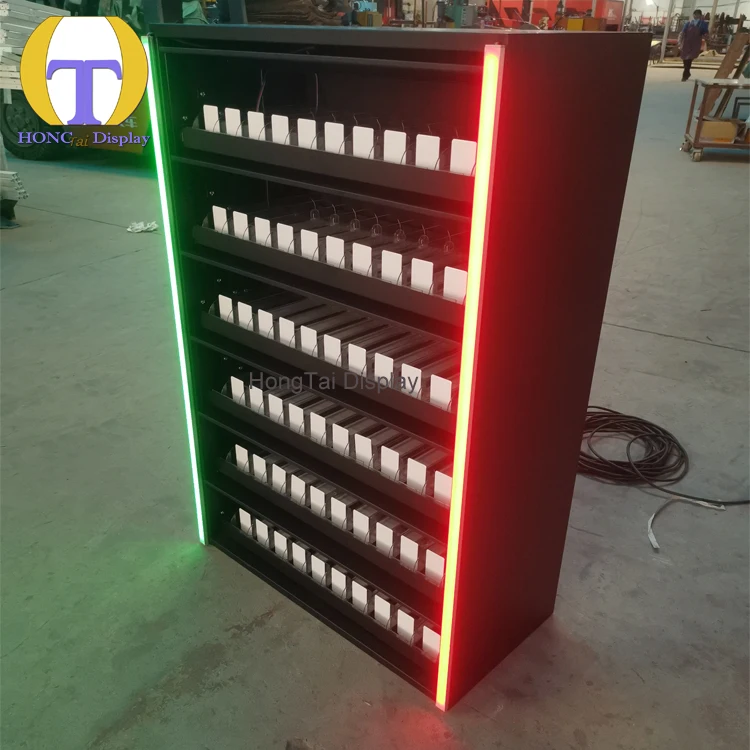 Custom.HongTai Grosir Akrilik Pusher Besi Display Showcase Lampu LED Perlengkapan Besi untuk Toko Rokok & Toko Ritel