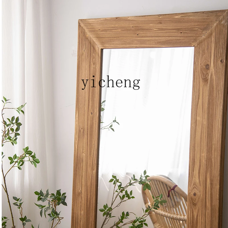 DSA solid wood frame dressing mirror retro Chinese full body floor large fitting mirror child bedroom dormitory B & B style