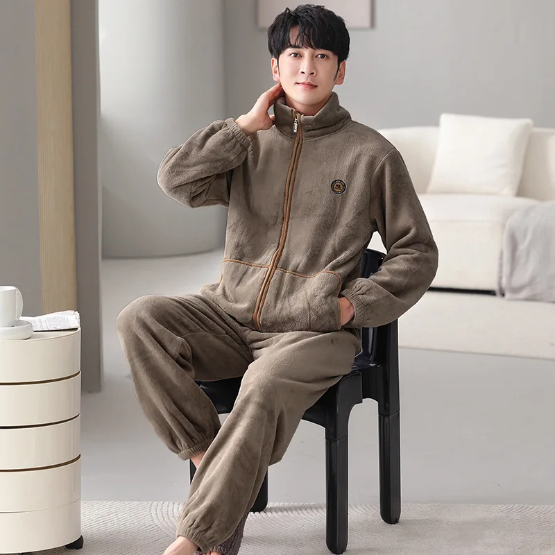 Pyjamas Winter Coral Pile Extra Heavy Pile Men\'s Autumn Winter Flannel Plus Size Casual Winter Home Wear Cosy Both Men Women