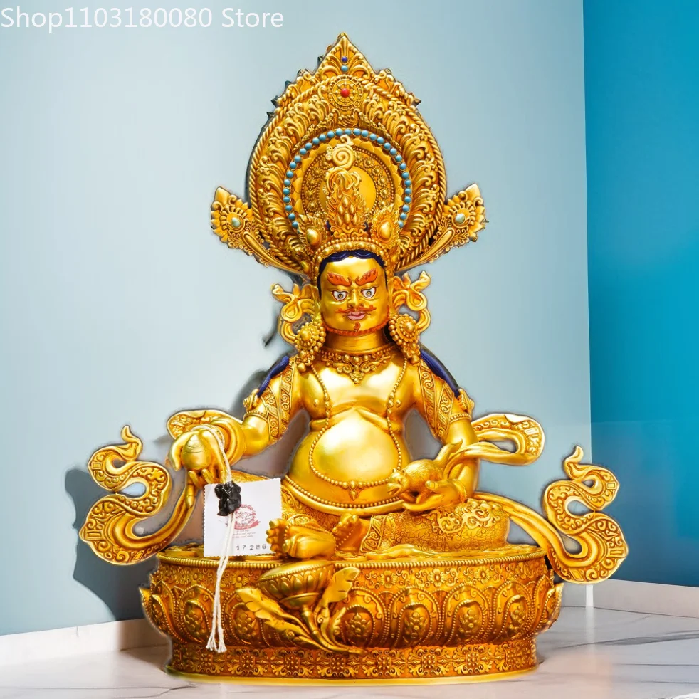 Copper gilding carve Yellow Jambala Jambhala buddha statue Tibet buddhism God of wealth sculpture,Large size,36cm,27cm