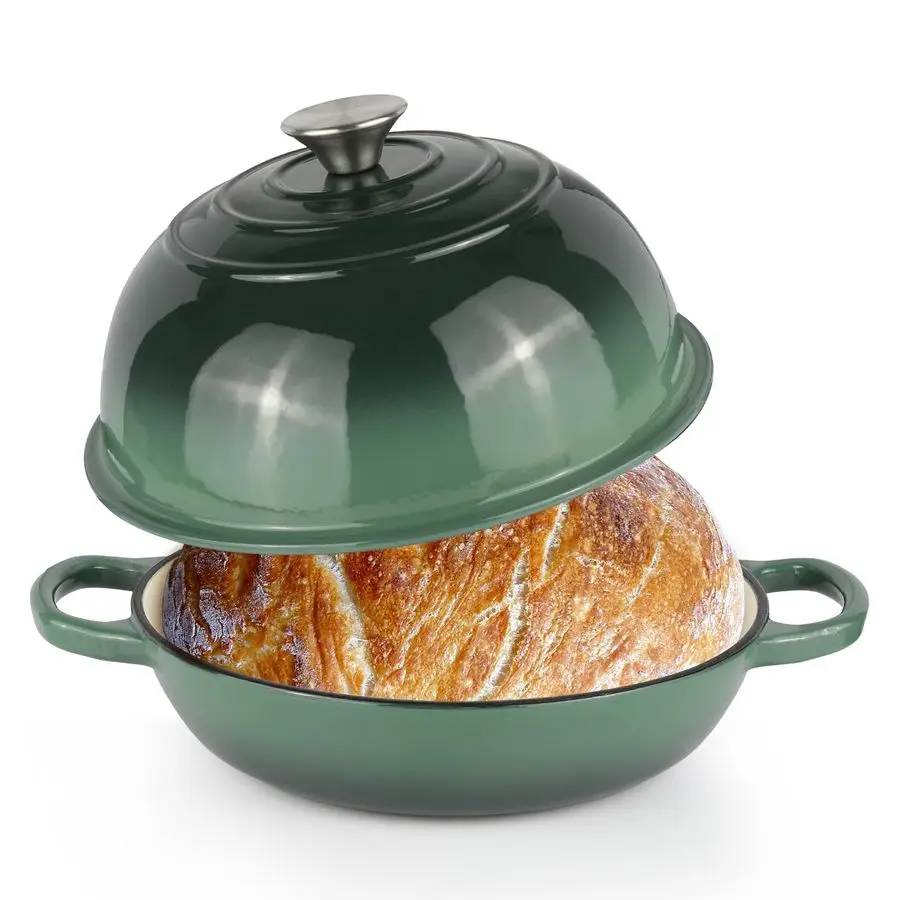 

Чугунная эмалированная кастрюля-гриль с крышкой для выпечки хлеба, запекания, тушения и приготовления супов, с антипригарным покрытием