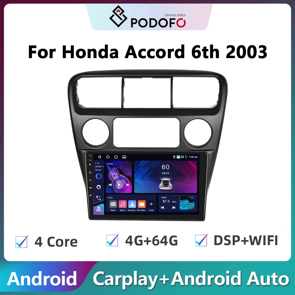 

Podofo 2din Android Car Radio For Honda Accord 6th 2003 Carplay Stereo Player Autoradio WIFI GPS Navigation FM/RDS