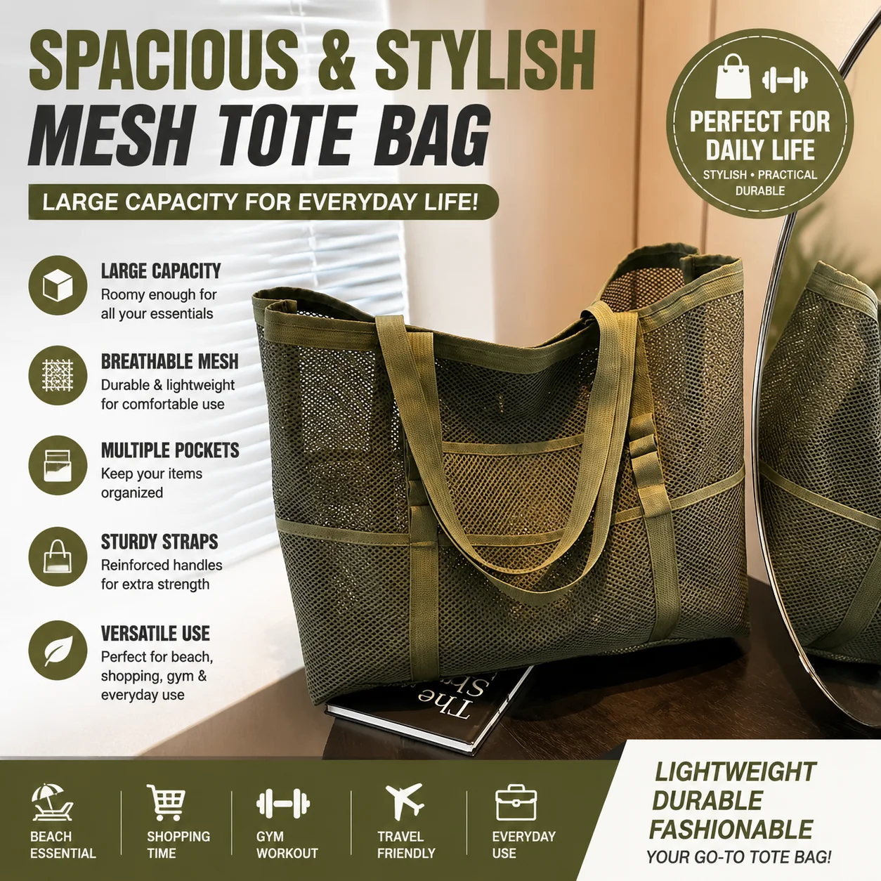 Mesh casual tote bag, large capacity hand-held single shoulder mesh beach bag, summer new style, open underarm women's bag