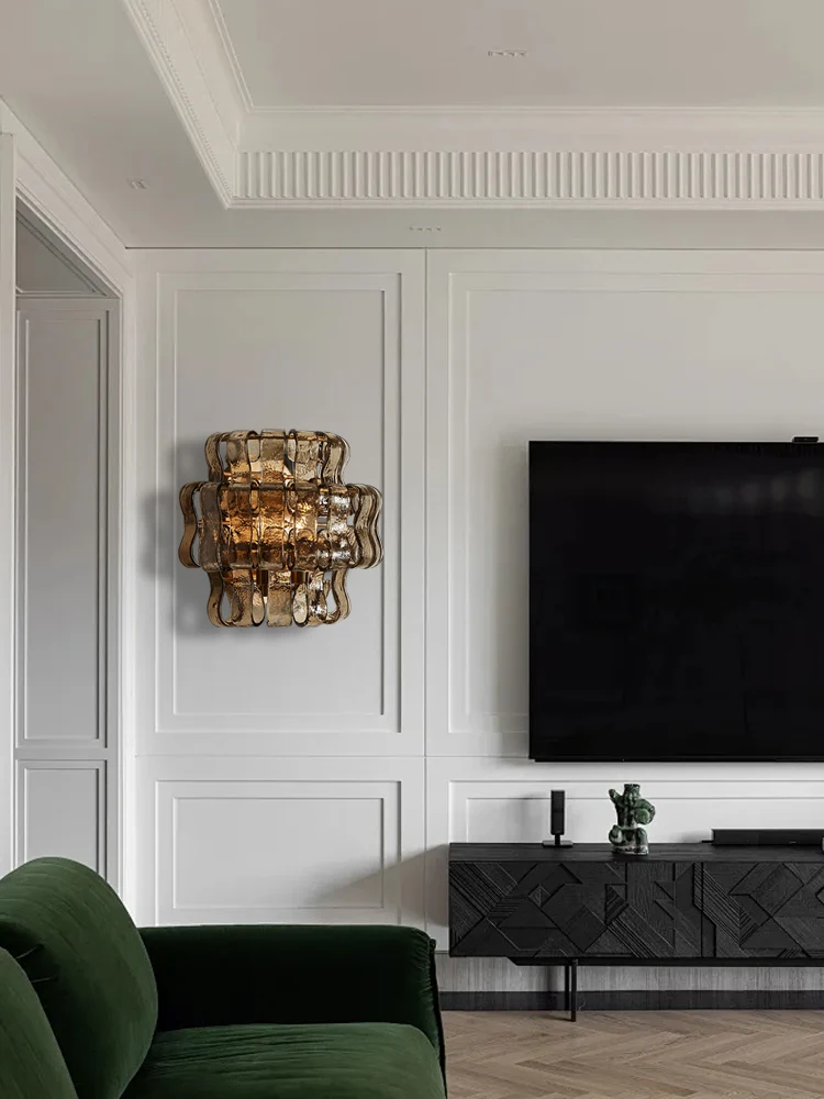 

Modern Wall Decoration Brown Light Fixture Clear Glass Wall Lights Luxury Home Decor Classic Living Room Background Lighting