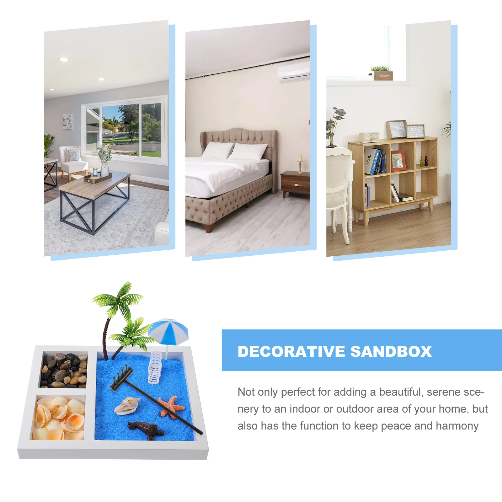 

Mini Zen Beach Decoration Tray Micro Landscape Ornament Vintage Elegant Sand Table Decor for Office Home Stress Relief Sandbox