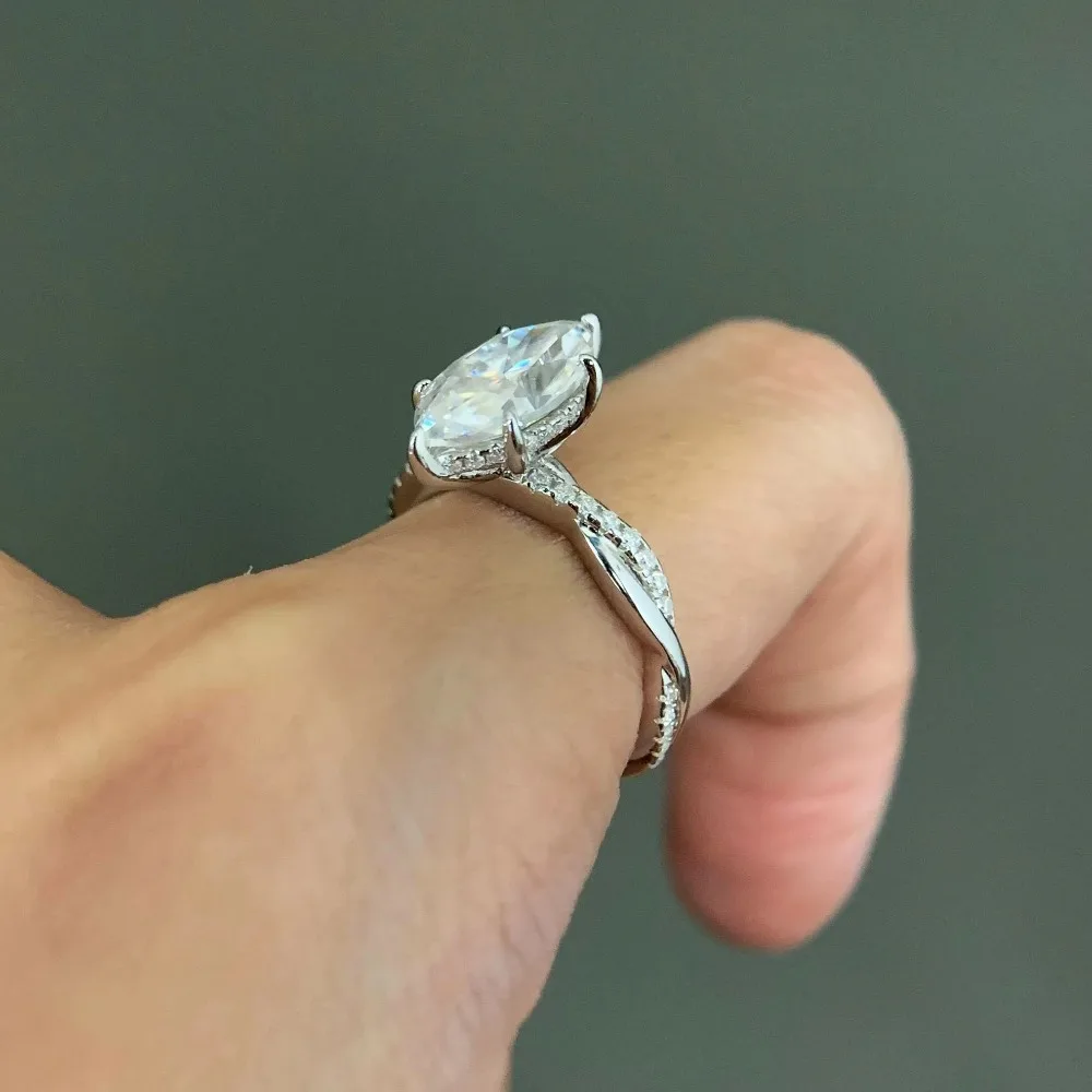 FEOBUR 6*12mm 2ct Marquise Cut Moissanite Diamond Rings 925 Sterling Silver Engagement Wedding Band for Women Bridal Ring Set