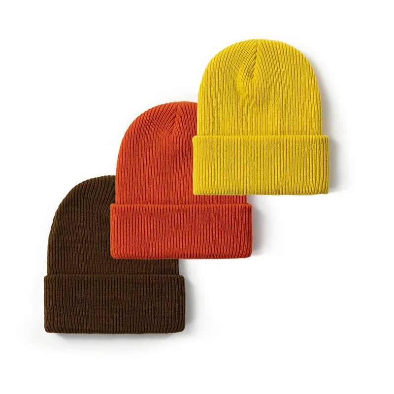 Autumn and winter plain knit hat for women, double-layered warm beanie, Korean style versatile student hat, woolen hat