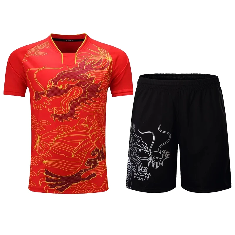 Ensemble de vêtements de tennis de table imprimé dragon pour hommes, femmes, filles, garçons, enfants, adultes, uniforme de ping-pong trempé, offre spéciale, 2023