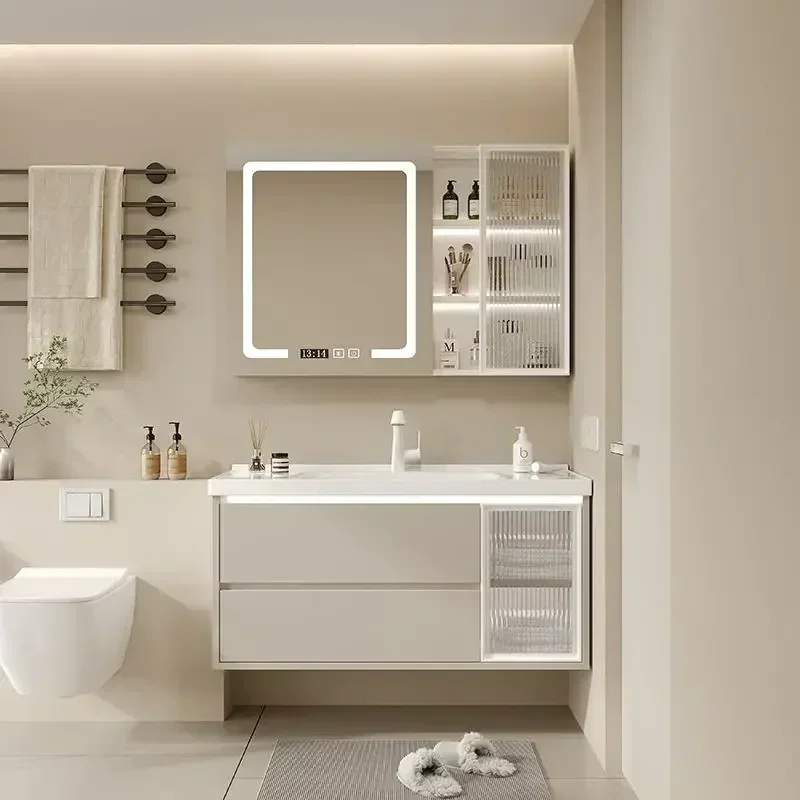 

Regale Bathroom Cabinet Ceramic Integrated Basin Smart Makeup Mirror Wall Bathroom Cabinet Drawer Modern Gabinete Home Furniture