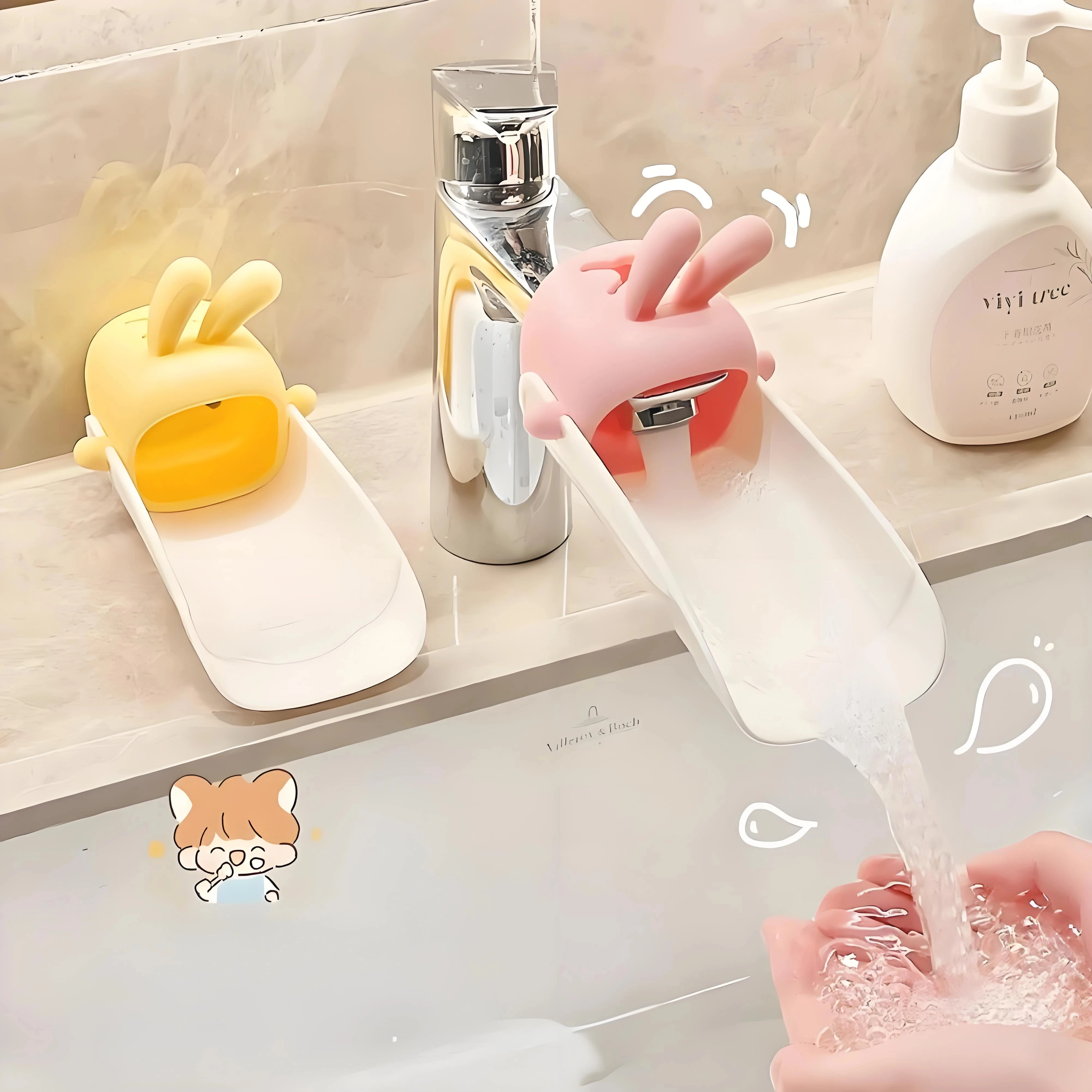 Rabbit Shaped Faucet Extender Silicone Cartoon Faucet Extender Children Hand Washing Tool Splash Proof for Kitchen Bathroom