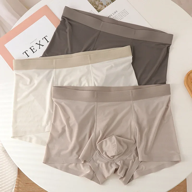 남성용 복서 항균 속옷, 아이스 실크, 남성용 복서 반바지, 통기성 탄성 팬티, 플러스 사이즈 L-4XL