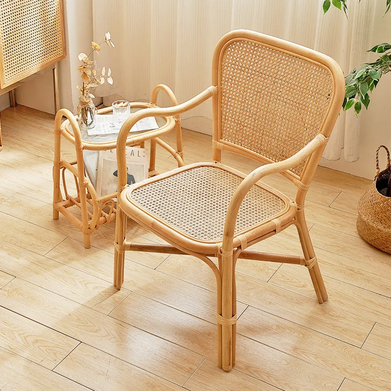 Handwoven Rattan Coffee Table with Hexagonal Eyelet Technique, Round Natural Fiber Side Table for Bohemian Home Decor