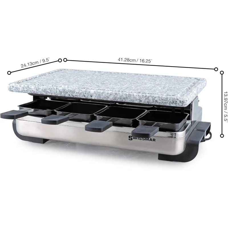 Stelvio Raclette Party Grill with Granite Stone Non-Stick Grill Plate/Crepe Top, Outdoor & Indoor Electric BBQ Grill