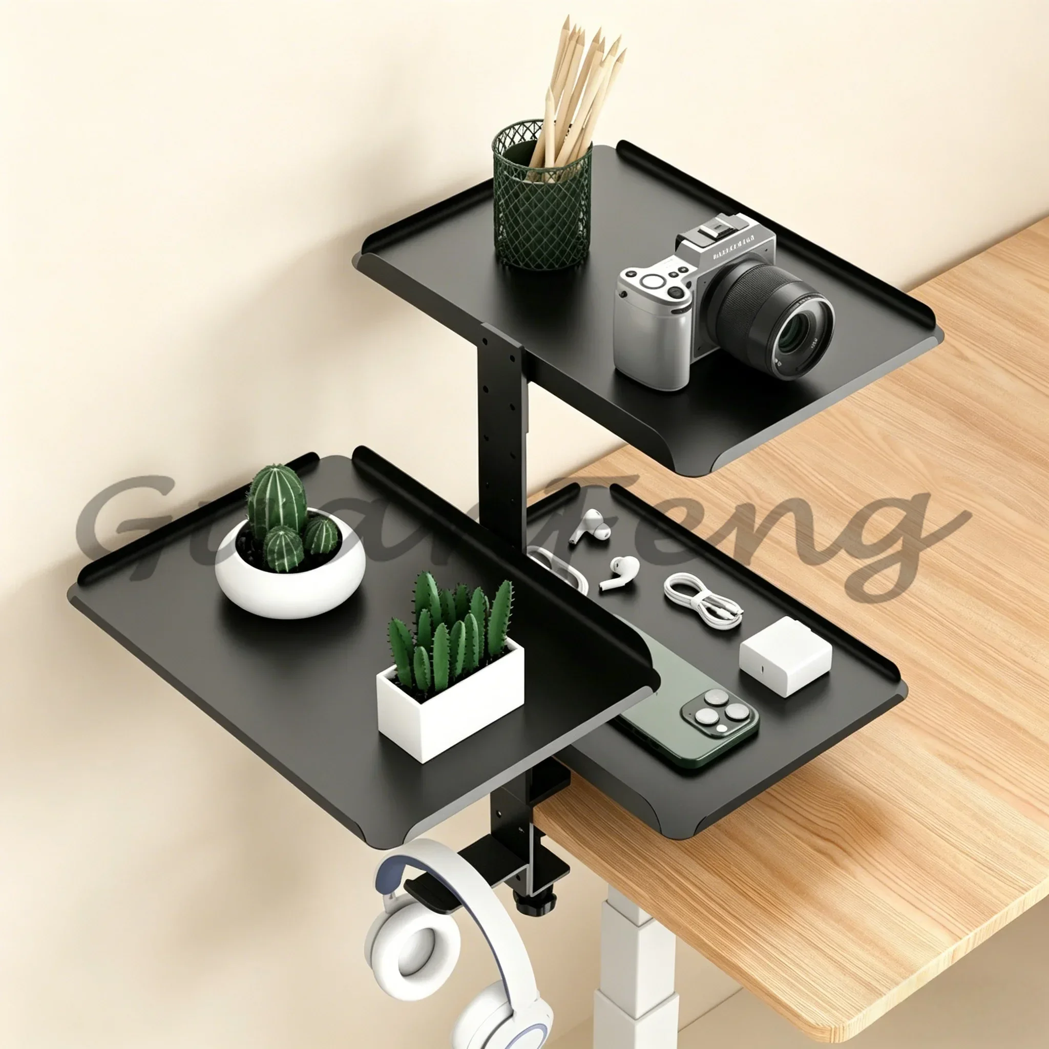 3-Tier Desktop Side Storage Rack Adjustable Anti-Slip Desktop Expansion Organizer for Desk Storage