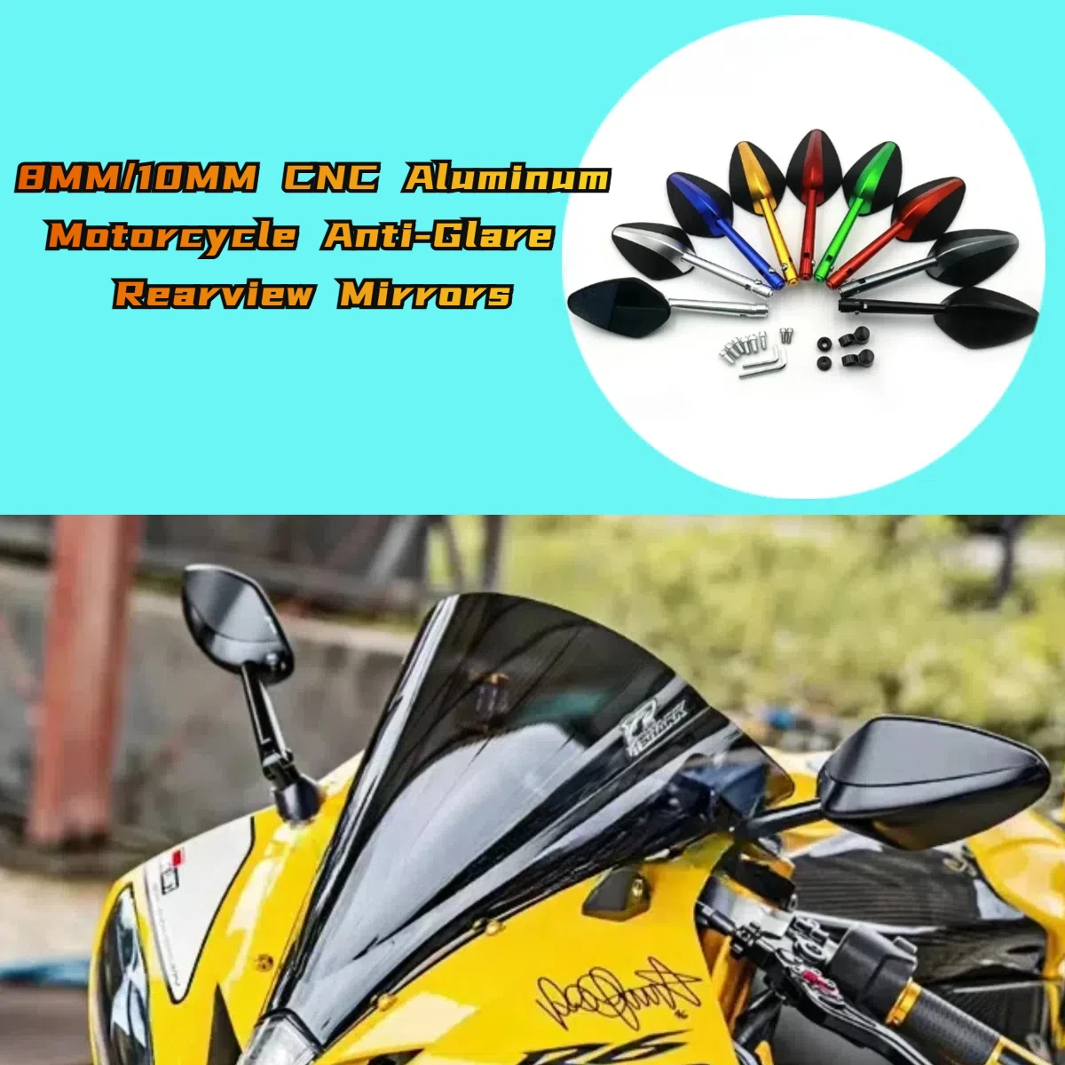 Motorcycle Anti-Glare Rearview Mirrors with 8mm/10mm Threads CNC Aluminum Side Mirrors For Honda Kawasaki Yamaha Suzuki 