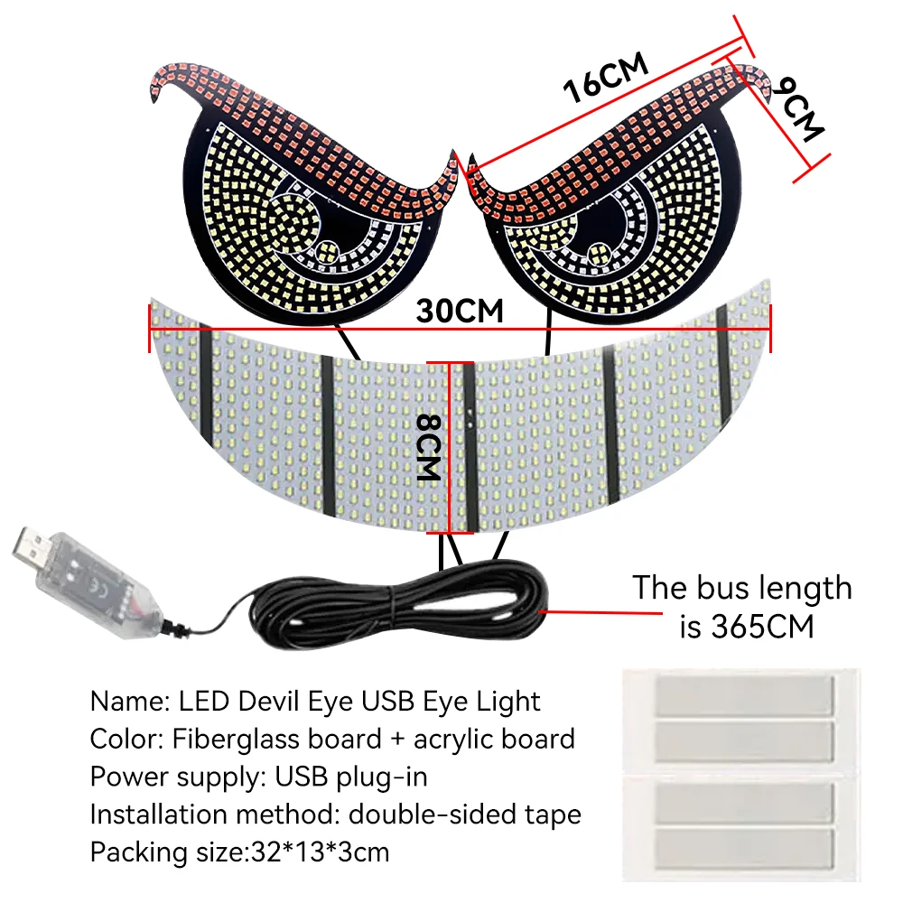 USB Dynamic Devil Eyes Light Car Windshield Dynamic LED Matrix Panel Screen Light for Car Truck Window Decor Lighting