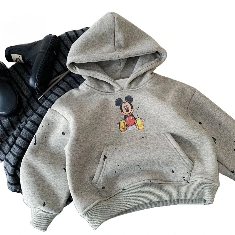 

2025 Kids Hoodie, Fleece-Lined Unisex Pullover with Cartoon Print for Boys & Girls Winter Fashion