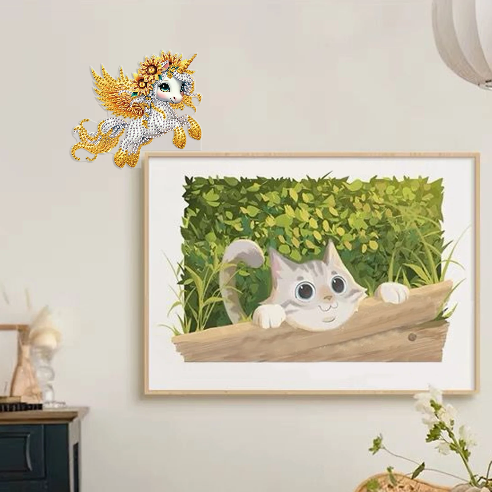 مجموعات ديكور ركن الباب الماسي، حصان أبيض أكريليك شكل خاص باب المطبخ المنزلي الماسي، إطار الصورة ديكور فني هدية