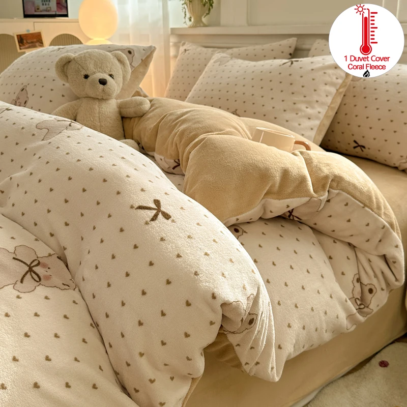 Winter Coral Fleece Duvet Cover 1 Piece – Ultra-Soft Warm Bedding, Plush Cozy Comfort Cover, Fade-Resistant Bedroom Decor