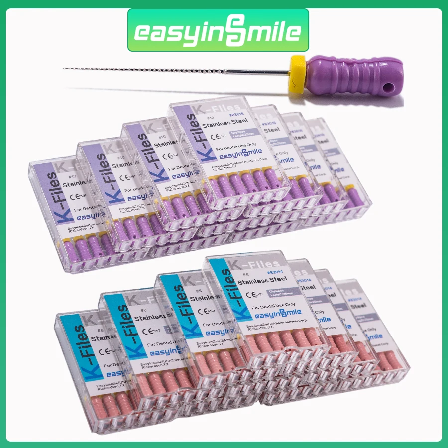 EASYINSMILE 10Packs Dental Endo Hand K-FILE Endodontic Root Canal File K-Files 25mm 6 #8 #10 #15 #20 #25 Stainless Steel tool