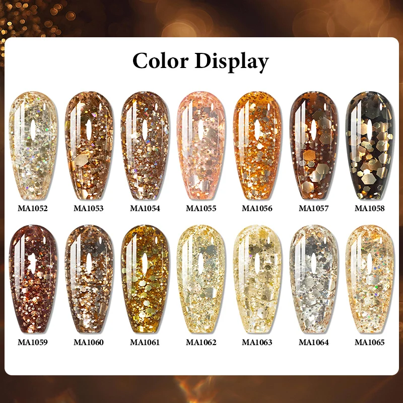 7ml Złoto-brązowy brokatowy lakier hybrydowy do paznokci, półtrwały, zdejmowany, utwardzany światłem UV/LED, lakier do manicure, artykuły do samodzielnego zdobienia paznokci