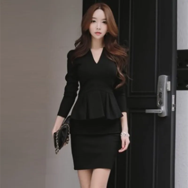 V-Ne Bodycon Dr 2Piece Long Sexy Workwear Sweet Sle mid Waist Rabbit Fur Other Material 00% Long Sve One-Piece Dr