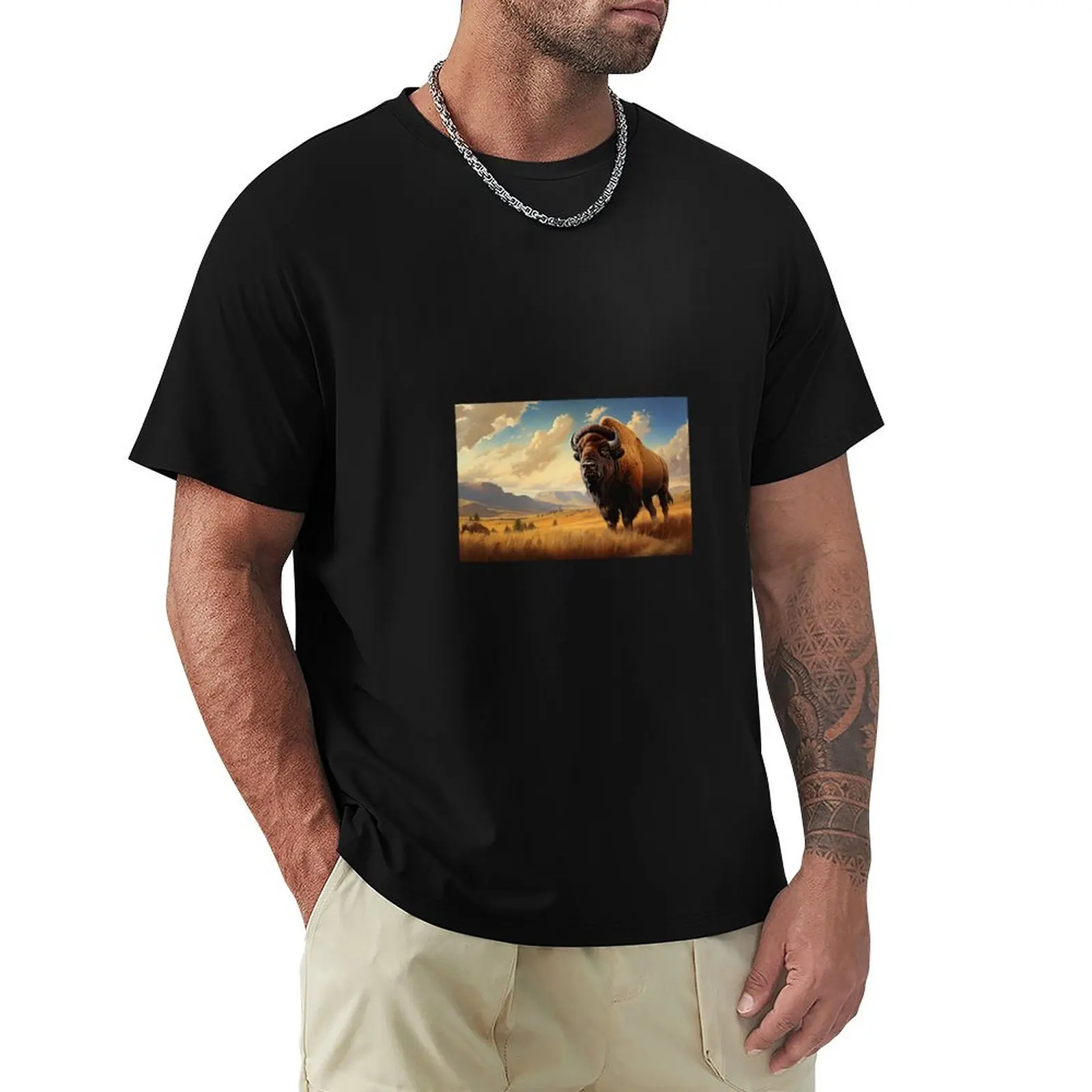 American Bison on the Prairie T-Shirt Basic Tee Shirt for Everyday Outfit