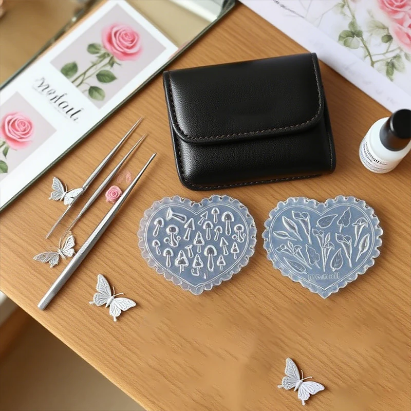 3DローズフラワーバタフライシリコンネイルモールドチューリップネイルテンプレートDIYネイルアートデコソフトスタンピングモールドマニキュアデザインツール