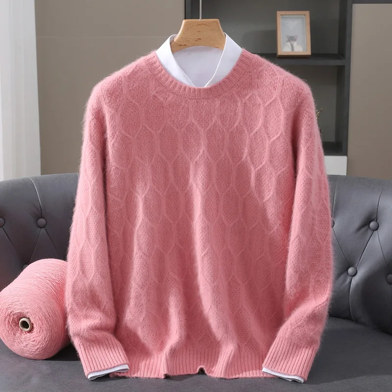 

Толстый мягкий мужской трикотажный свитер с длинными рукавами, осенне-зимний свитер с круглым вырезом, 100% норковый кашемир, теплая одежда высокого качества, топы