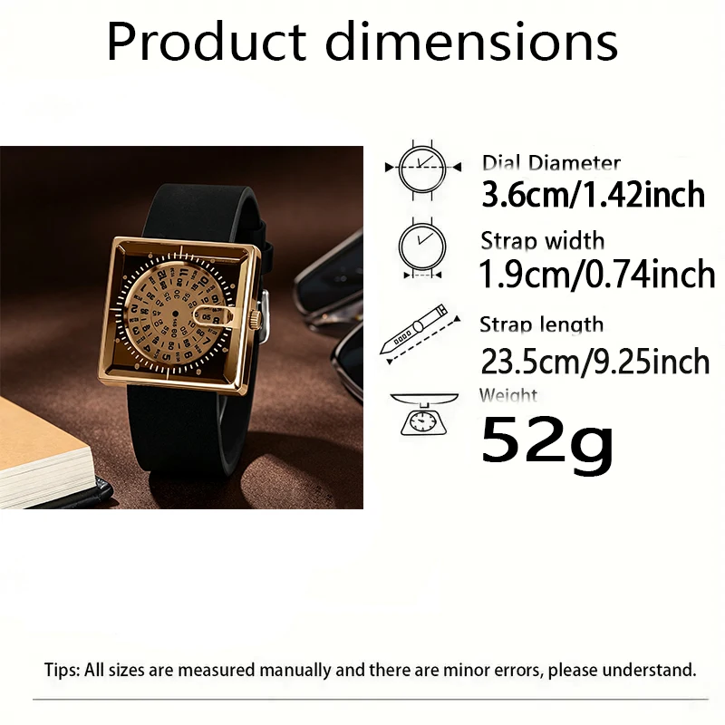 New men's creative trendy personalized quartz watch, with a roulette wheel dial, stylish casual simple student watch, no hands, rubber strap, alloy case, suitable for outdoor leisure wear