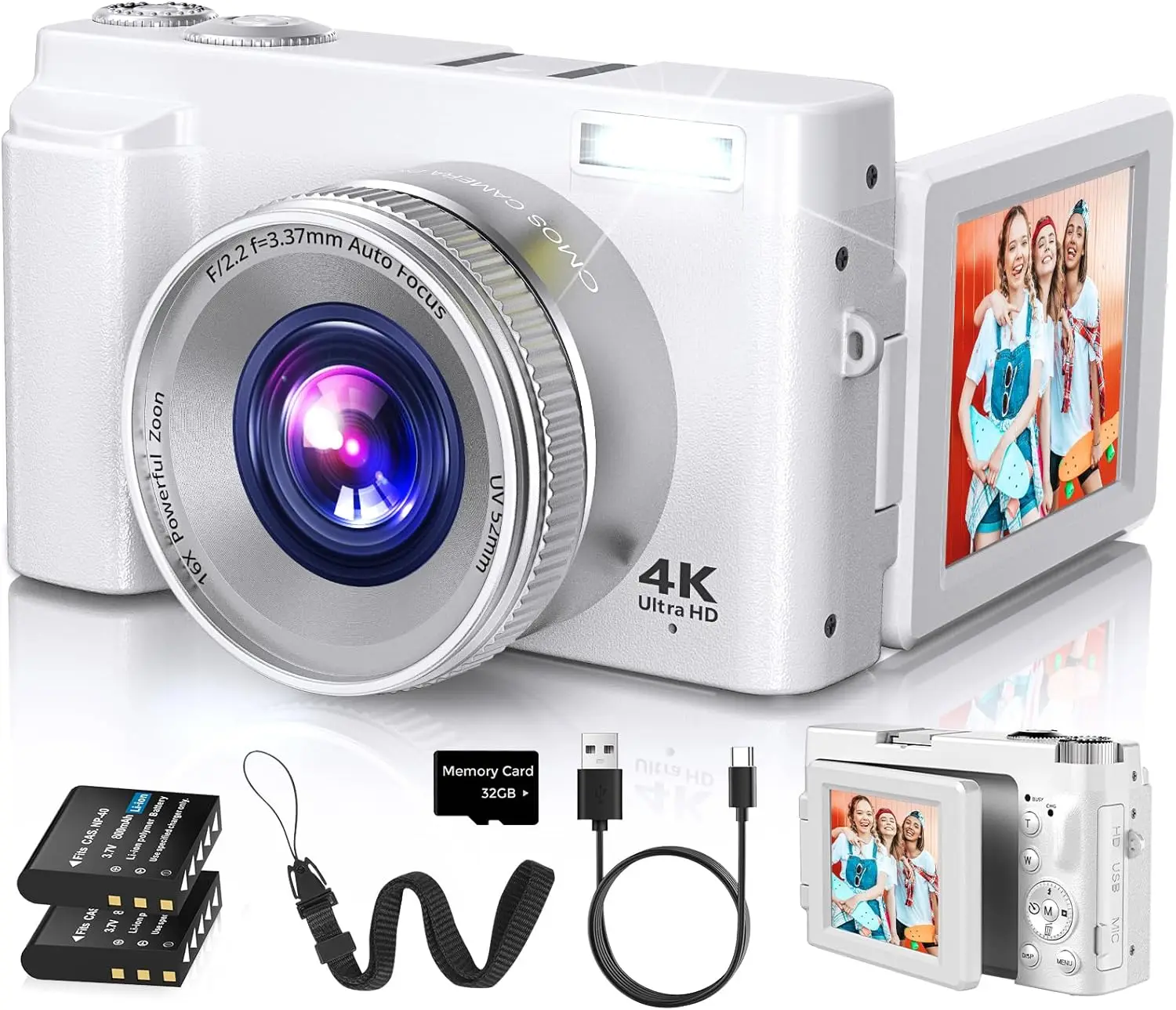 

Новейшая цифровая камера 4K 2026 года с автофокусом 48 МП, поворотным экраном и зумом для видеоблогинга на YouTube и путешествий