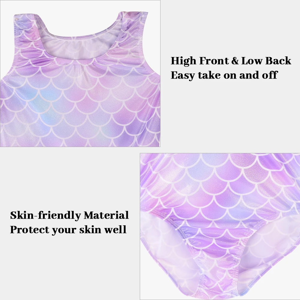 

Girls Gymnastics Leotard 4 Piece Dance Unitard for Kids Athletic Tumbling Outfits Sleeveless Shiny Gradient Mermaid Activewear