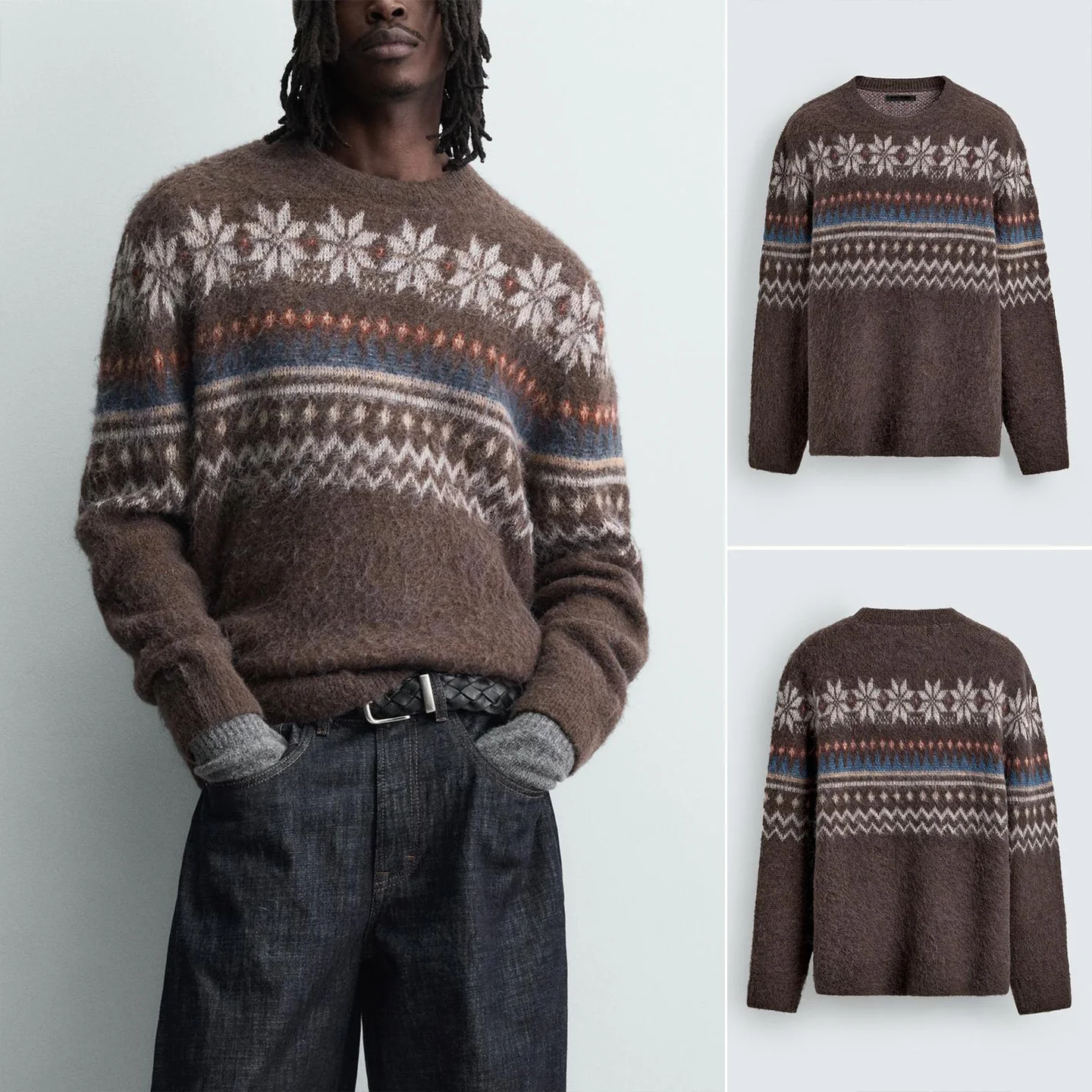 

Новый зимний мужской свитер свободного кроя с круглым вырезом, длинными рукавами, геометрическим узором, вязаный, с качественной вышивкой, повседневный, из полиэстера.