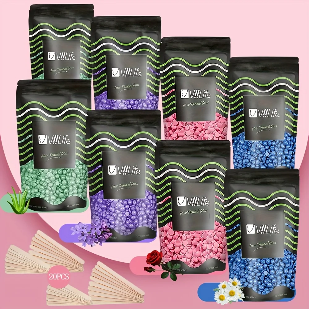 4Bags/8Bags Wax Beads For Hair Removal Kit Hard Wax Beans For Brazilian, Face, Bikini, Eyebrow, Legs, At Home Waxing Beads For Women Men 50G/Bags