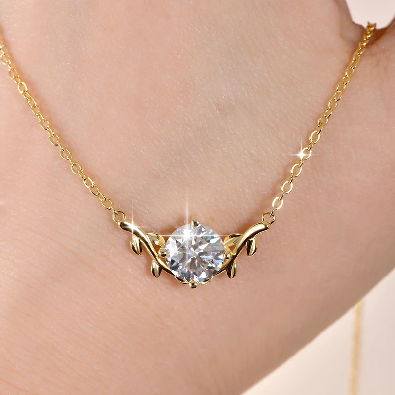 IOGOU 14k Goldfilled 2ct 8mm D-Farbiger Moissanit Ranken-Anhänger Halskette für Damen Hochzeit Verlobung Feiner Schmuck Geschenk Zertifiziert – Detail 4