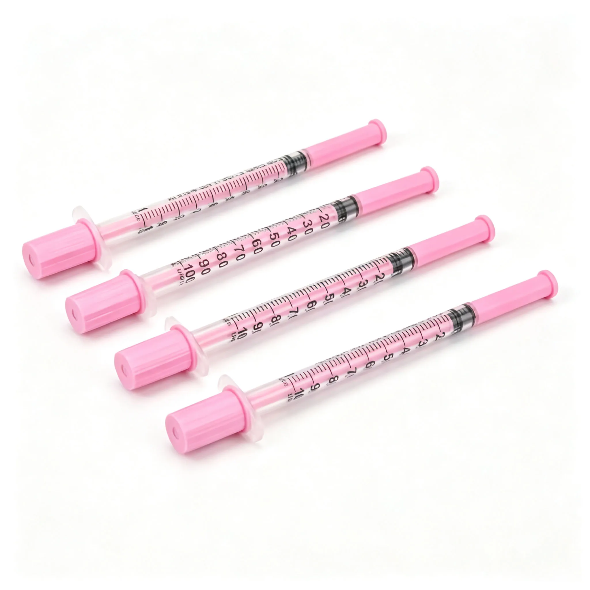 100Pcs Customized Pink 1mL Veterinary Insulin Syringe 30G/31G 8mm Needle EO Sterilized Disposable Syringe for Farm Pets Animal