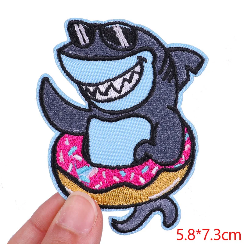 Prajna Rock Shark Embroidered Patches On Clothes Hook Loop Punk Animal Patches For Clothing Stickers Cartoon Sewing Patch Badges