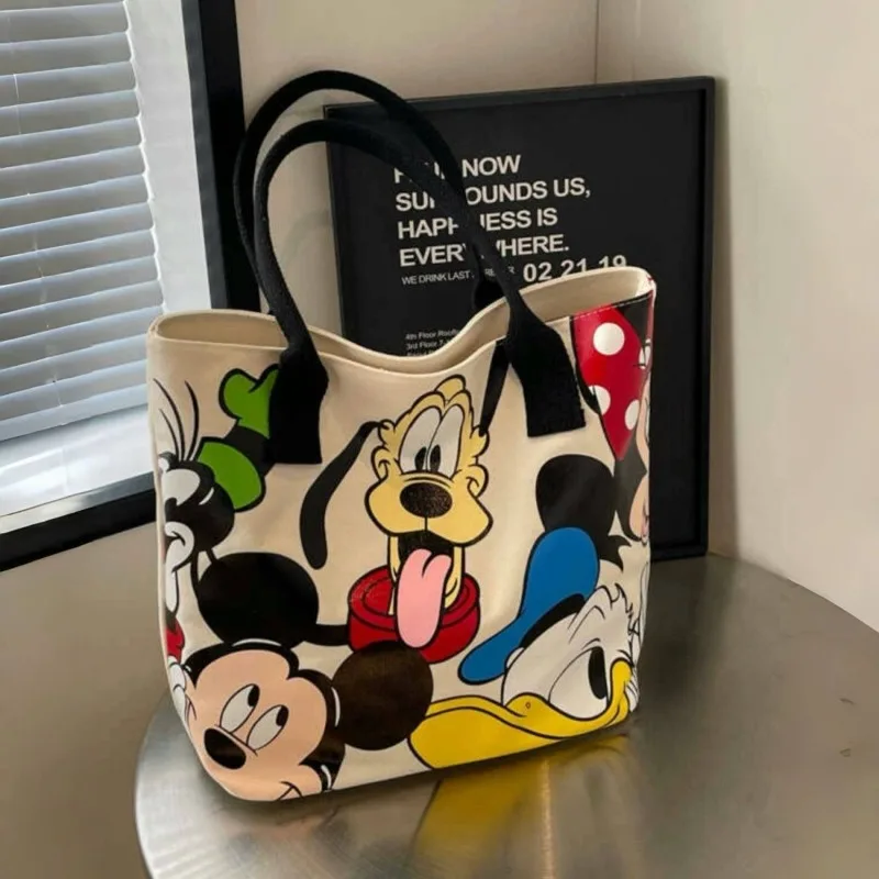 New Disney Cartoon Cute Animation Mickey Canvas Bag Women\'s Large Capacity Bag Goofy Dog Handbag Shoulder Tote Bag Crossbody