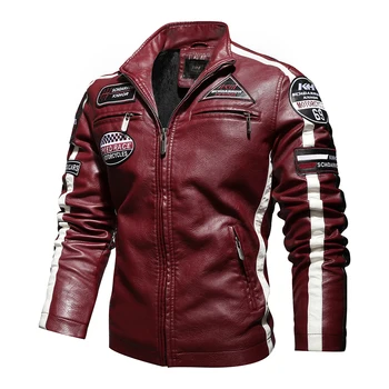 Mens Vintage Motorcycle Jacket 2024 Men Fashion New Biker Leather Jacket Male Embroidery Bomber Coat Winter Fleece Pu Overcoat 3