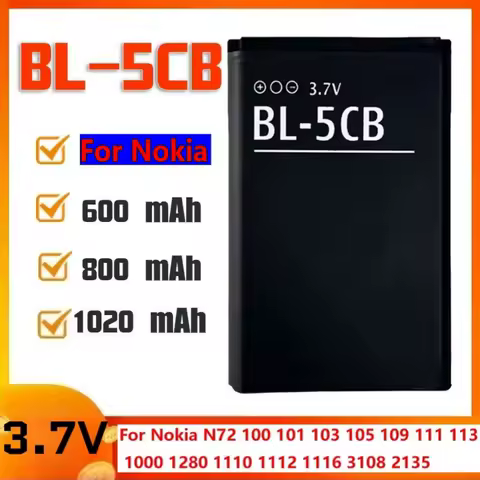 2026 New BL-5CB BL5CB Phone Battery for Nokia N72 100 101 103 105 109 111 113 1000 1280 1110 1112 1116 3108 2135