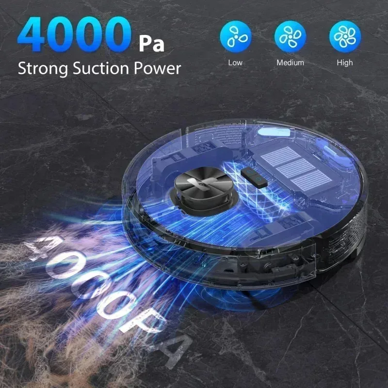 مجموعة مكنسة وممسحة روبوت PMD4-Tikom L9000، LiDAR Navigation، مكنسة كهربائية روبوتية 4000Pa، حتى 150 دقيقة، رسم خرائط ذكي، 14 ممنوع الذهاب