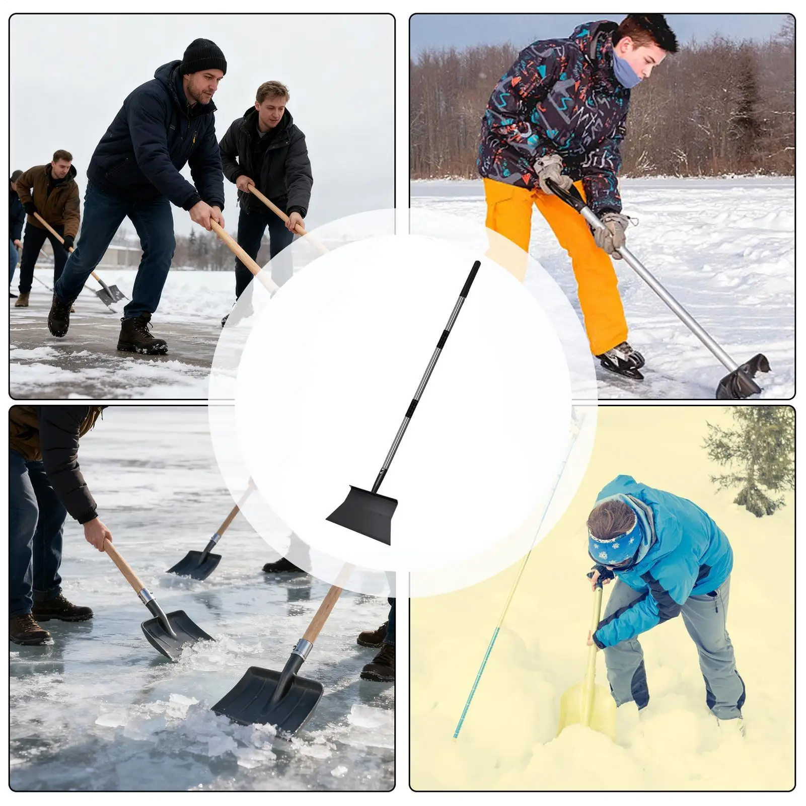 Snow Shovel For Driveway Lightweight Metal Long Handle Ergonomic Snow Shovel Ice Chopper For Walkway Sidewalk Lawn Garden Garage