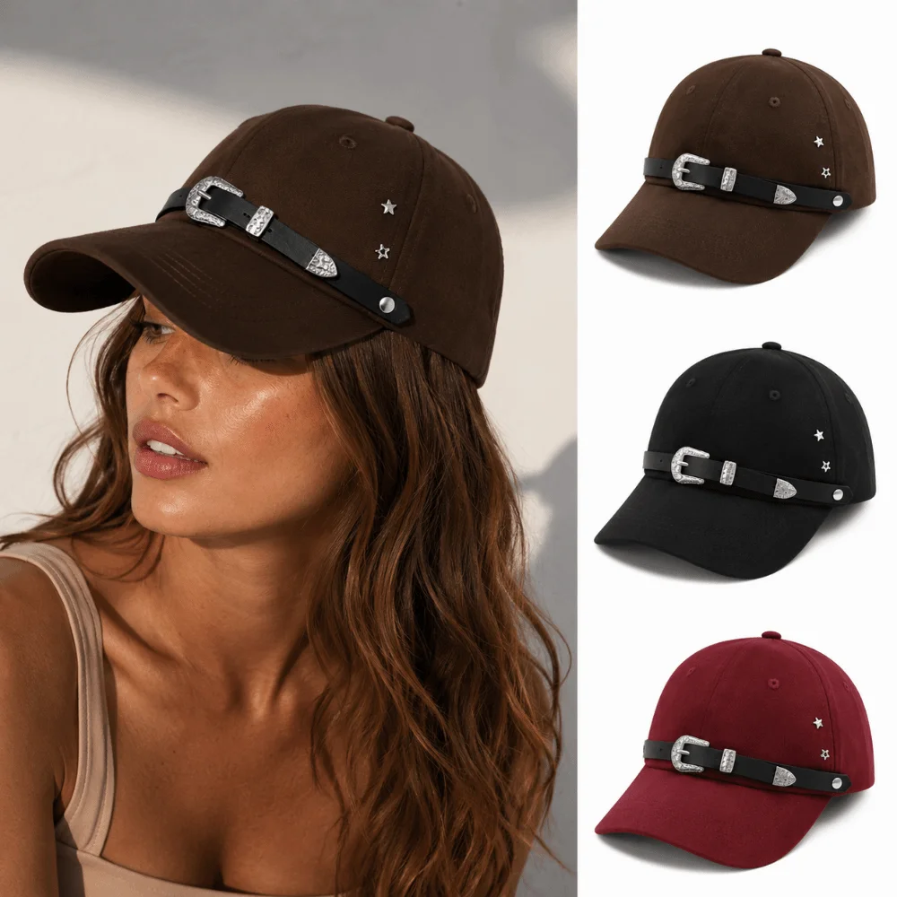 Fashion Y2K Baseball Caps Adjustable Punk Style Rivet Peaked Cap Leather Belt Buckle Solid Color Hip Hop Hat