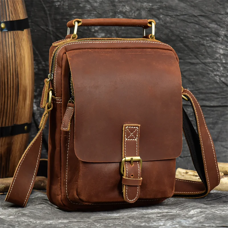 Newsbirds New Designer Leather Shoulder Bag Crazy Horse Leather Crossbody Bags For Men Male Messenger Bags Cowhide Sling Bag