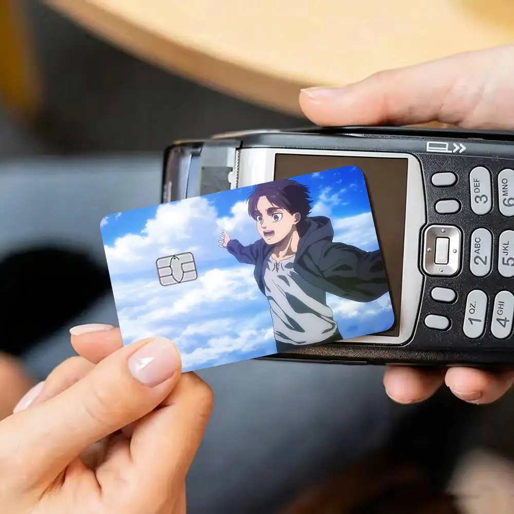 Attack on Titan Eren Yeager Anime Credit Card HD Stickers Game Card Decal Small Chip Waterproof Sticker Gift