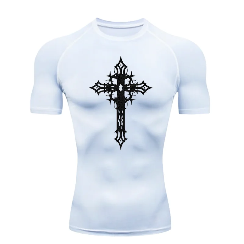 Cross Pattern 2026 Men's Sports T Shirt Training Fitness Gym Jogging Running Workout T Shirt Rashgard Tops Compression Shirt