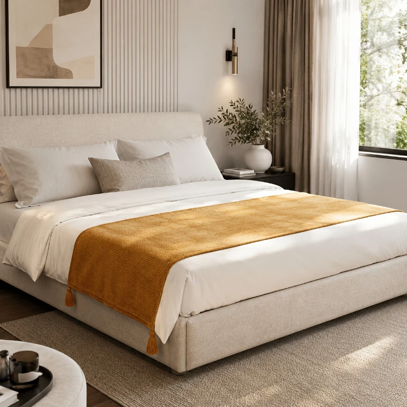 Luxury Cream Style Bed Runner Thick Chenille Throw Blanket Hotel Bed Tail Scarf Protector Boho Home Decor for Sofa Bed Homestays
