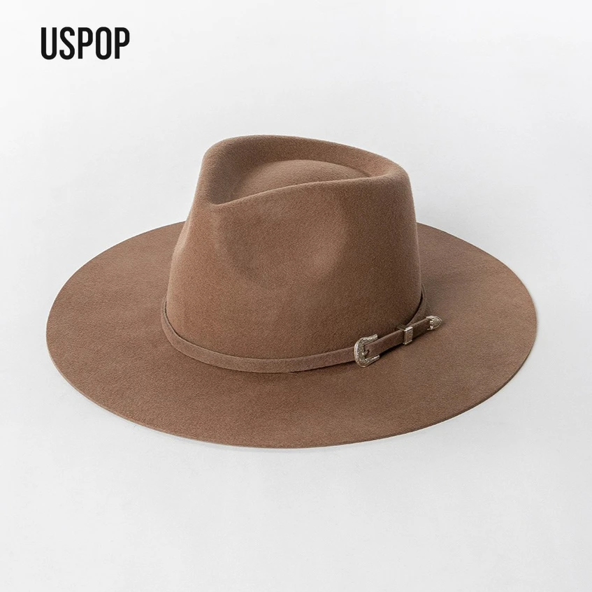 USPOP Autumn Winter Vintage Wool Felt Fedora Hat for Men and Women Jazz Cap with Belt Detail Stylish Casual Warm Dress Hat